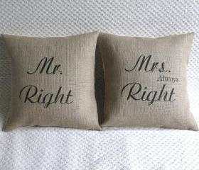 Mr Right & Mrs Always Right Set of Two Pillow Covers 