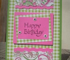 ➽ ➽ SALE ➽ ➽ Handmade Pink & Green Happy Birthday greeting card