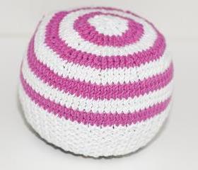 Striped Bright Pink and White hat for newborn UNISEX