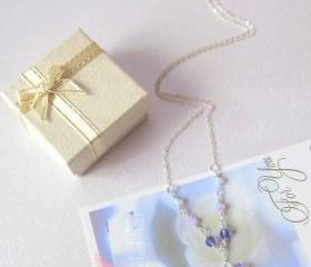 Purple Fluttery Gems Necklace - 925 Silver, Moonstone, Swarovski Crystals & Butterfly