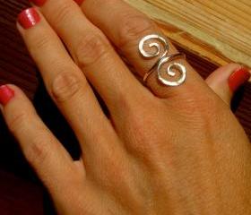 Adjustable Sterling Silver Filled Ring, Hand Hammered and Polished Index Finger, Middle Finger, Thumb