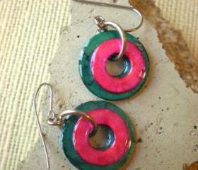 Washer Earrings: Bright Blue and Pink