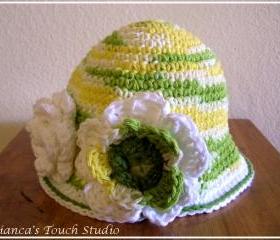 PATTERN. Toddler, Girl Flower Hat in White , cotton cloche