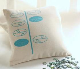 Cushion cover - turquoise leaves screen printed