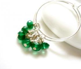 Emerald Green Onyx Angel Sterling Silver Hoop Earrings