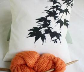 Maple branch CUSHION COVER Natural or green handprinted