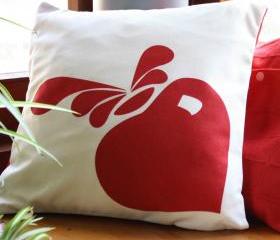 Modern cushion - Natural and red CUSHION cover, hand printed design.