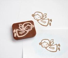 Hand Carved Rubber Stamp / Little Angel