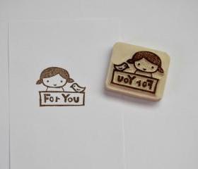 Hand Carved Rubber Stamp / For You