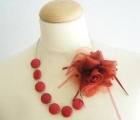  Red flower necklace, bridal necklace, retro style