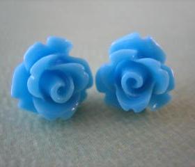 Adorable Mini Rose Earrings - Blue - Jewelry by FIVE