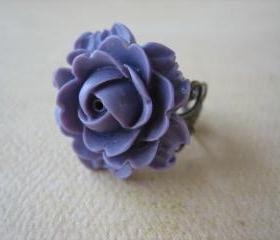 Purple Rose on Antique Brass Filigree Ring - Adjustable - Jewelry by FIVE