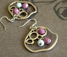 Geometric Silver Dangle Earrings with White & Lilac Glass Cluster Earrings