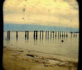 Beach Photography Print 5x5 Old Pier TtV Photograph - Rustic Beach Cottage Decor Photo