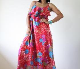 Long Summer Dress Maxi Floral Bohemian Cocktail Gown : Sunny Dreams Collection