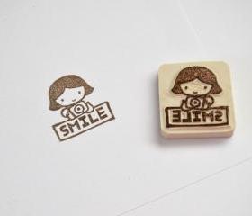 Hand Carved Rubber Stamp / Smile
