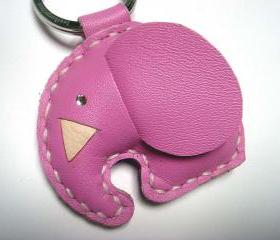 New Laura the Elephant Leather Keychain ( Pink )