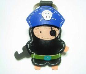Hez the Pirate Leather Keychain ( Black / Blue )