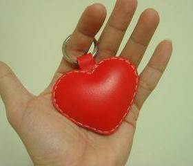 Leatherprince Love Heart leather keychain ( Red )