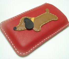 Jemma the Dachshund iPhone Leather case ( Red / Brown )