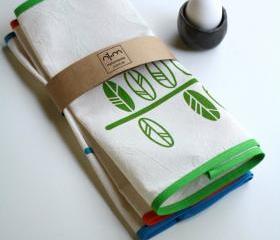 Cotton PLACEMATS set of 2 natural cotton tablemats with flowers and leaves hand printed