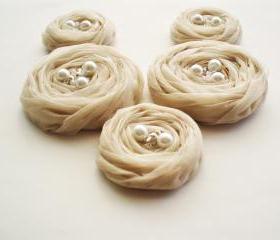  Nude Chiffon Roses Handmade Appliques Embellishment 5 pcs
