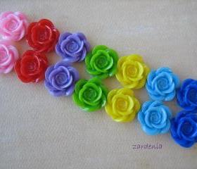 14PCS - Rainbow Mix - Color Me Happy - Rose Flower Cabochons - 18mm - Findings by ZARDENIA