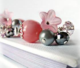 Pink Hand Blown Hollow Glass Earrings- Blush Earrings - Pink Jewelry- Pink a Grey- Pearl Jewelry- Czech Crystal- Flower Jewelry