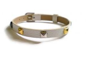 White Leather Bracelet With Studs - Silver, Gold and Gun Metal Tone Pyramid Studs - 8mm White Strap - Adjustable