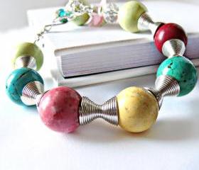 Sherbert Colored Magnesite Turquoise Bracelet- Flower Bracelet- Colorful Jewelry- Gift for Her- Back to School