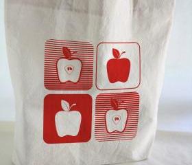 Cotton TOTE BAG - beach totebag screen printed apples