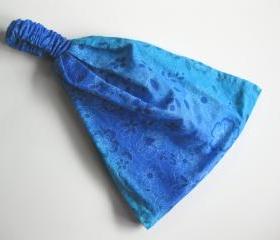 Bohemian Headband Dreadband Gypsy Hippie Bandana Blue Teal Turquoise Flowers