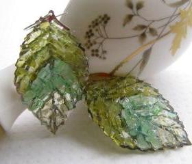 Autumn Leaf Earrings, Green leaf Earrings, Stained Glass Earrings, Stained Glass Leaves
