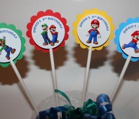 Personalized Super Mario Bros Cupcake Party Toppers Picks