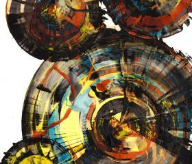 Modern Abstract Original Art -- Abstract Expressionism -- Contemporary Paintings - Black & Yellow Circles - 1015.042612 