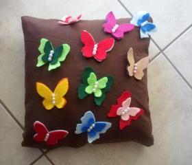 multi clolor butterflies pillow case /brown cover pillow/children room 14''*14''