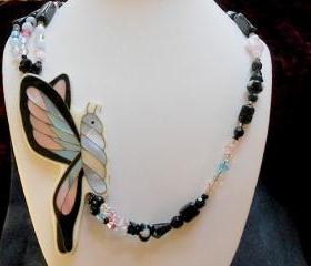 Swarovski Crystal Necklace with Butterfly of Abalone Shell Inlay.. 