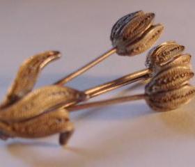 vintage damascene tulip brooch