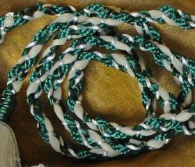 Handfasting cord in green and white, with cream tulle and gold highlights