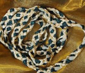 Handfasting cord in dark green and gold, with butterfly ribbon and tulle embellishment