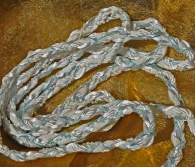 Handfasting cord in white, silver and pale blue, with white pearl trim