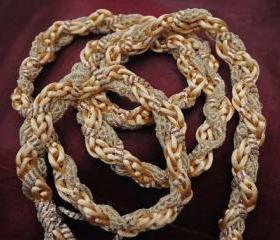 Handfasting cord in shades of antique gold satin and lace, with gold pearls