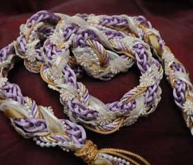 Handfasting cord in lilac and cream, with pearls, flower braid and gold trim