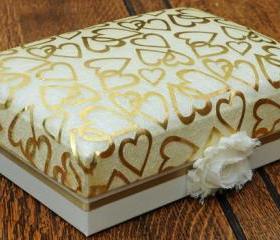 A5 Luxury Keepsake Box, ivory coloured with gold fabric padded lid and interior. Ideal for weddings or special gifts