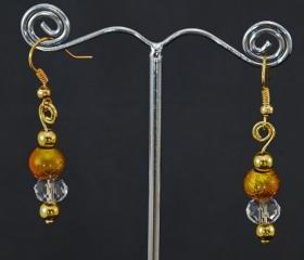 Gold earrings with crystal detail and looped top, to match handfasting cord