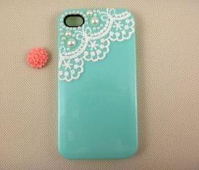 Hand made iPhone case iPhone covers, pearl lace iPhone 4 case, designer iPhone 4 cases
