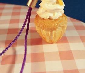 Polymer cupcake charm. Clay lemon cupcake charm for mobile phones etc.