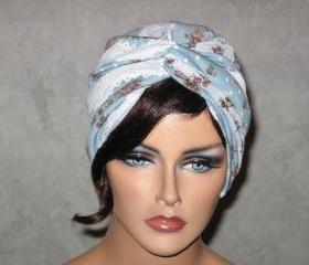 Handmade Twist Fashion Turban -Blue, White, Lace, Burnout