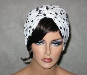 Handmade Twist Fashion Turban -White,Black, Polka Dot