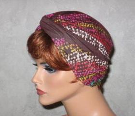 Handmade Twist Turban -Brown Multicolored Dot Waves